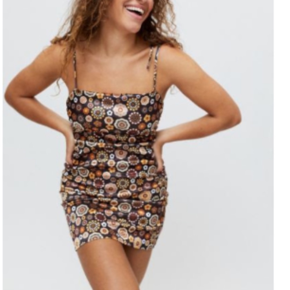 UO Ashley Sateen Tie-Shoulder Mini Dress